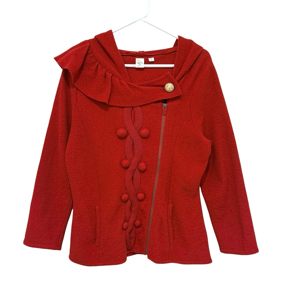 Anthropologie Yellow Bird Red Wool Asymmetrical Jacket L Avant Garde Maximalist